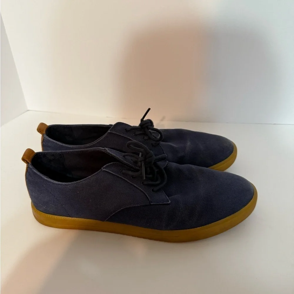 Clae Ellington Textile Navy Canvas Oxfords with Tan Soles, Sz 10